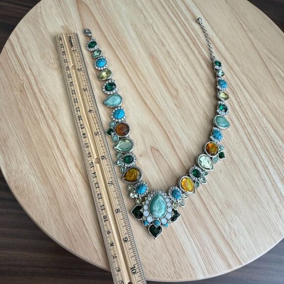 Necklace Chloe & Isabella Peacock Plumes Fashion Multi Faux Turquoise + Crystal - Picture 10 of 10
